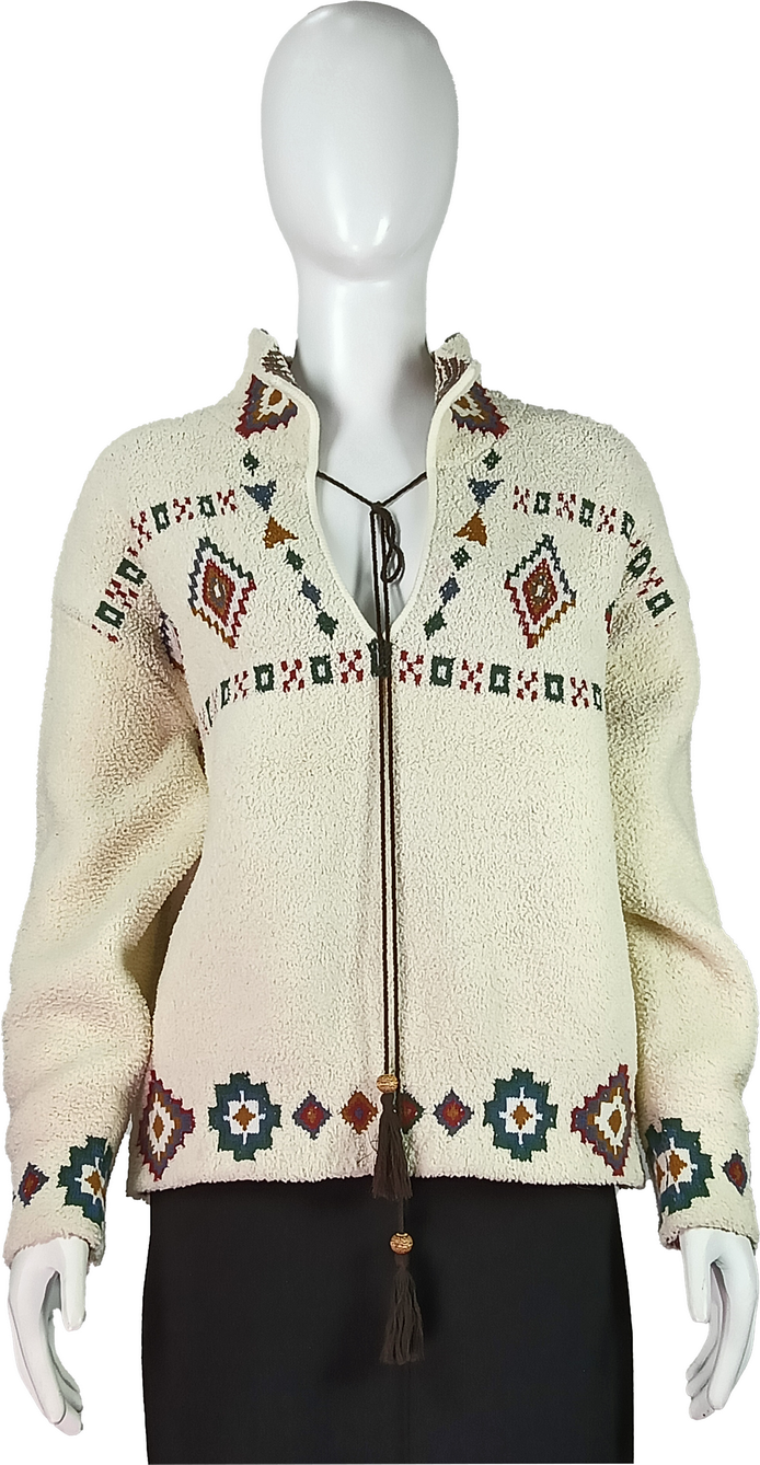 Women's Bohemian Zip-Up Geometric Embroidery Fleece Jacket