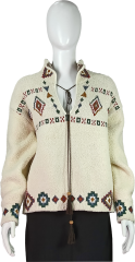 Women's Bohemian Zip-Up Geometric Embroidery Fleece Jacket
