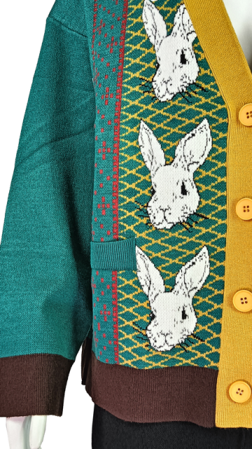 Women's Retro Rabbit-Print Knitted Cardigan