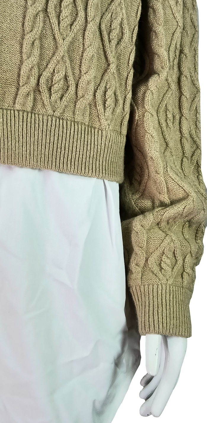 Women's Button-Front Cable Knit Cropped Cardigan with Layered Shirt Design