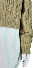 Women's Button-Front Cable Knit Cropped Cardigan with Layered Shirt Design