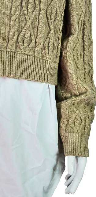 Women's Button-Front Cable Knit Cropped Cardigan with Layered Shirt Design