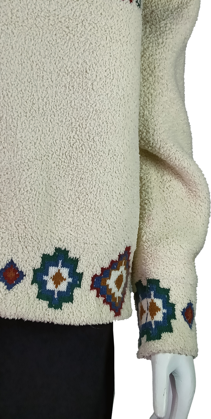 Women's Bohemian Zip-Up Geometric Embroidery Fleece Jacket