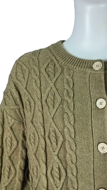 Women's Button-Front Cable Knit Cropped Cardigan with Layered Shirt Design
