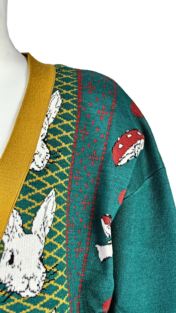 Women's Retro Rabbit-Print Knitted Cardigan