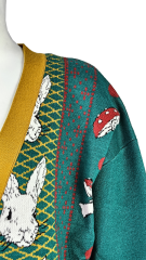 Women's Retro Rabbit-Print Knitted Cardigan