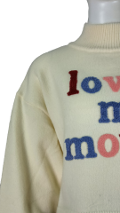 Colorful "Love Me More" Embroidery Cropped Cream Sweater