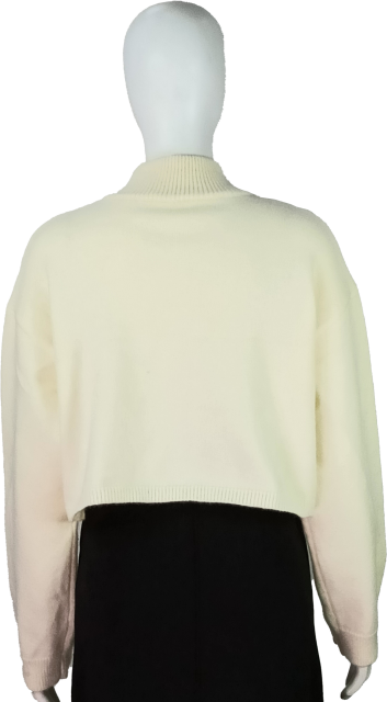 Colorful "Love Me More" Embroidery Cropped Cream Sweater