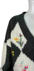 Women's Vintage Diamond Pattern Floral Knit Cardigan