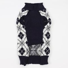 Stylish Black & White Argyle Dog Sweater with Skull Pattern