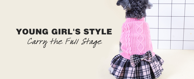 Bow & Plaid Skirt Chic Pink Knitted Dog Dress