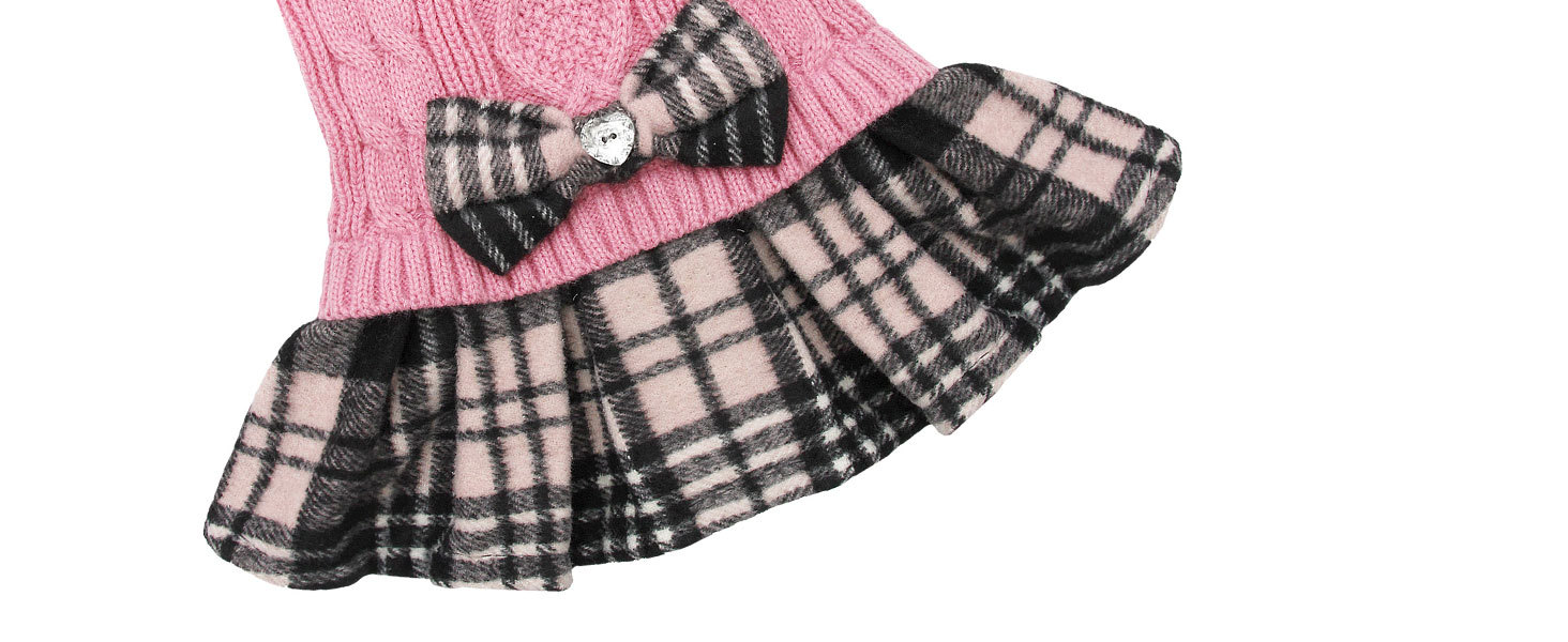 Bow & Plaid Skirt Chic Pink Knitted Dog Dress