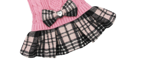 Bow & Plaid Skirt Chic Pink Knitted Dog Dress