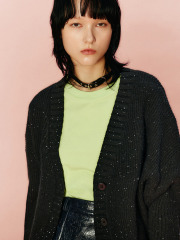 Customized trendy casual all-match sequined V-neck Oversize knitted cardigan