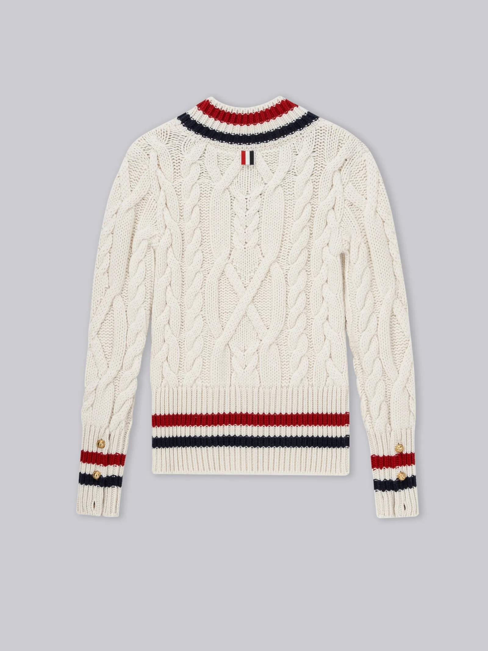 ODM TB Classic Cable-Knit V-Neck Sweater with Signature Stripes