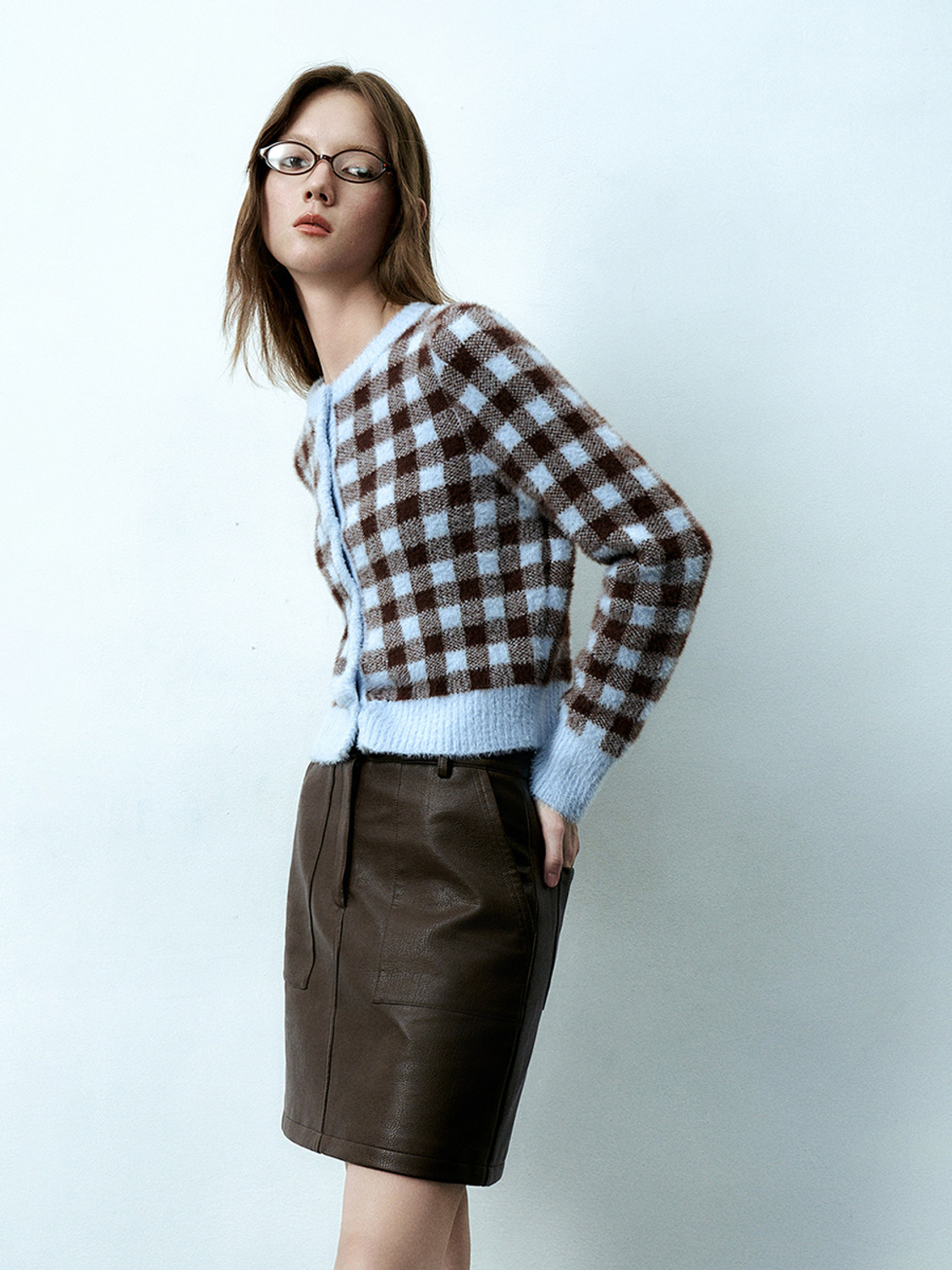 Custom Vintage Fashion Houndstooth Knitted Cardigan