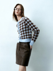 Custom Vintage Fashion Houndstooth Knitted Cardigan