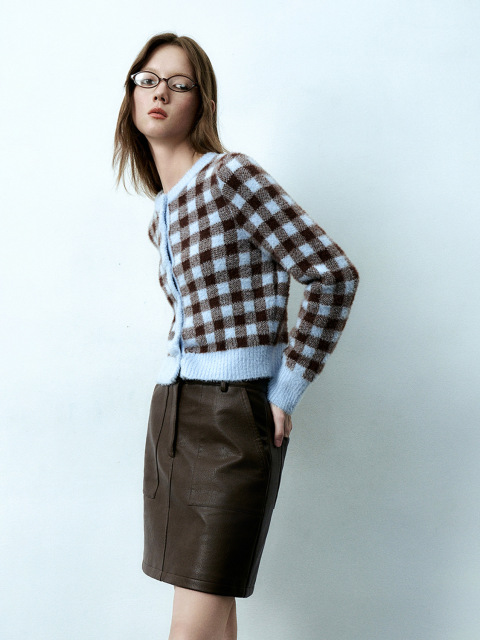 Custom Vintage Fashion Houndstooth Knitted Cardigan