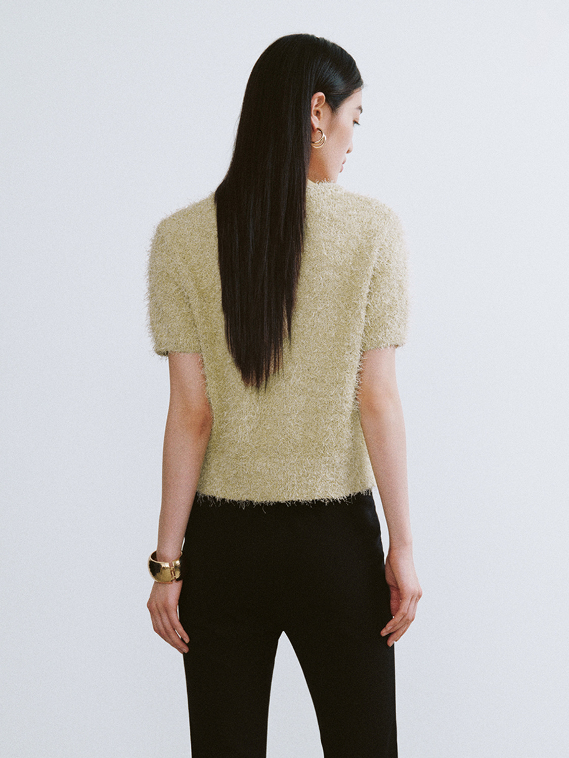 ODM French style crew neck Soft Textured Button-Up Cardigan