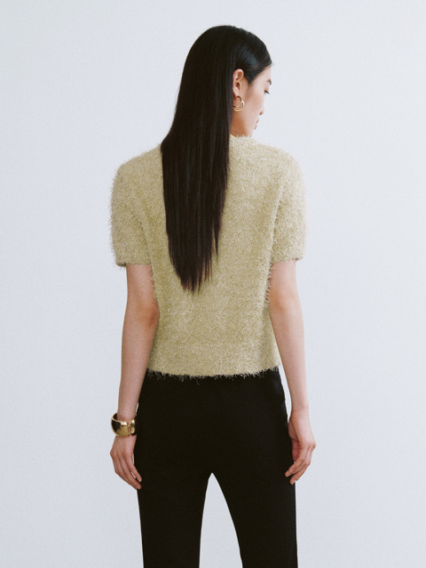 ODM French style crew neck Soft Textured Button-Up Cardigan