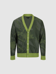 ODM Modern Olive Green Camouflage Print Cardigan with Bold Contrasting Trim