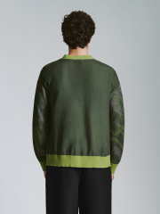 ODM Modern Olive Green Camouflage Print Cardigan with Bold Contrasting Trim