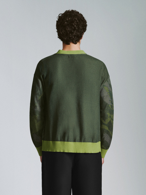 ODM Modern Olive Green Camouflage Print Cardigan with Bold Contrasting Trim
