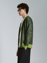 ODM Modern Olive Green Camouflage Print Cardigan with Bold Contrasting Trim