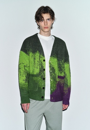 Wholesale Gradient Green and Purple Oversized Wool-Blend Cardigan