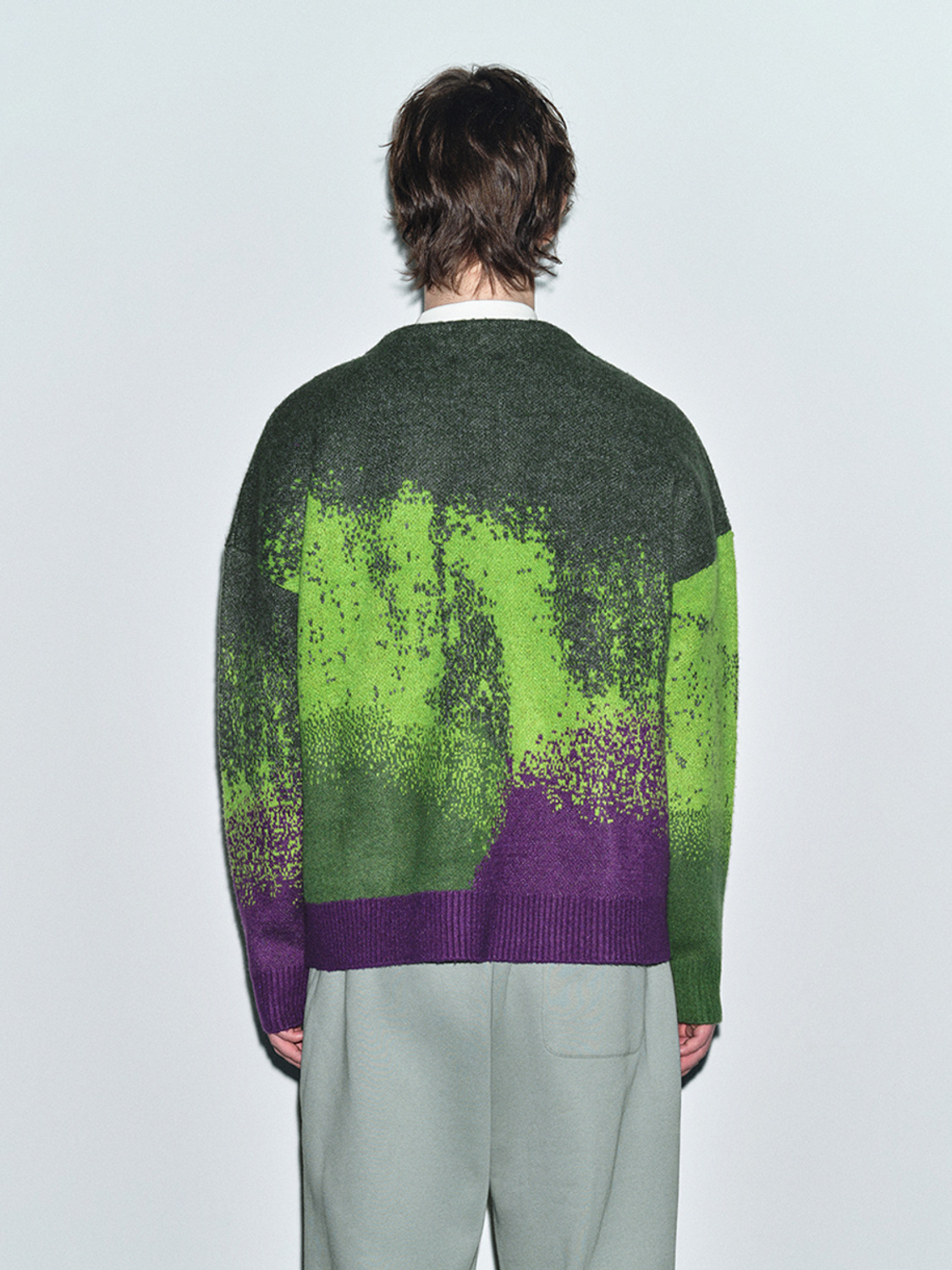 Wholesale Gradient Green and Purple Oversized Wool-Blend Cardigan