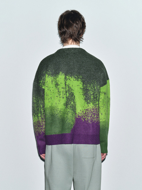Wholesale Gradient Green and Purple Oversized Wool-Blend Cardigan