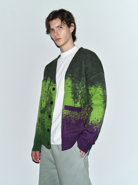 Wholesale Gradient Green and Purple Oversized Wool-Blend Cardigan