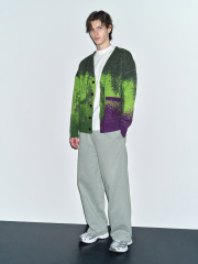 Wholesale Gradient Green and Purple Oversized Wool-Blend Cardigan