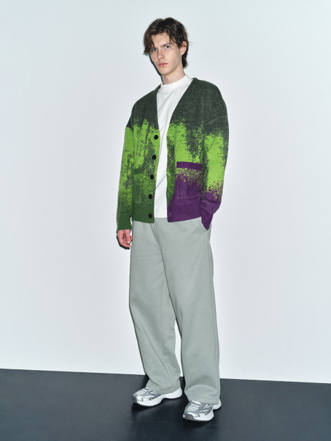 Wholesale Gradient Green and Purple Oversized Wool-Blend Cardigan