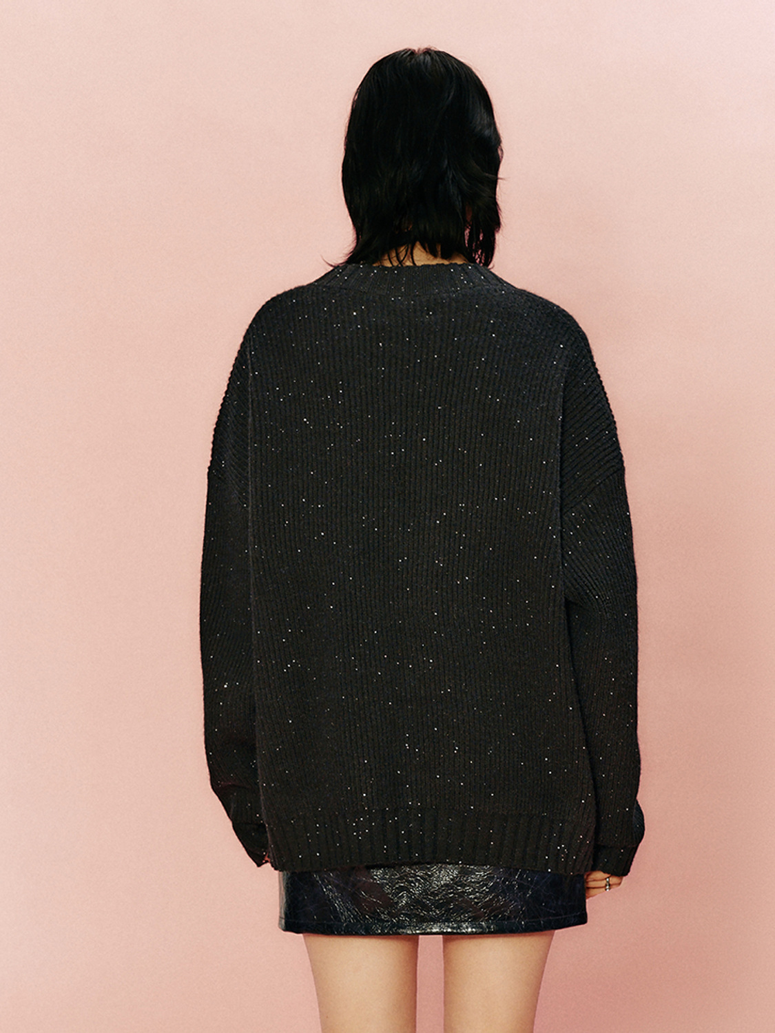 Customized trendy casual all-match sequined V-neck Oversize knitted cardigan