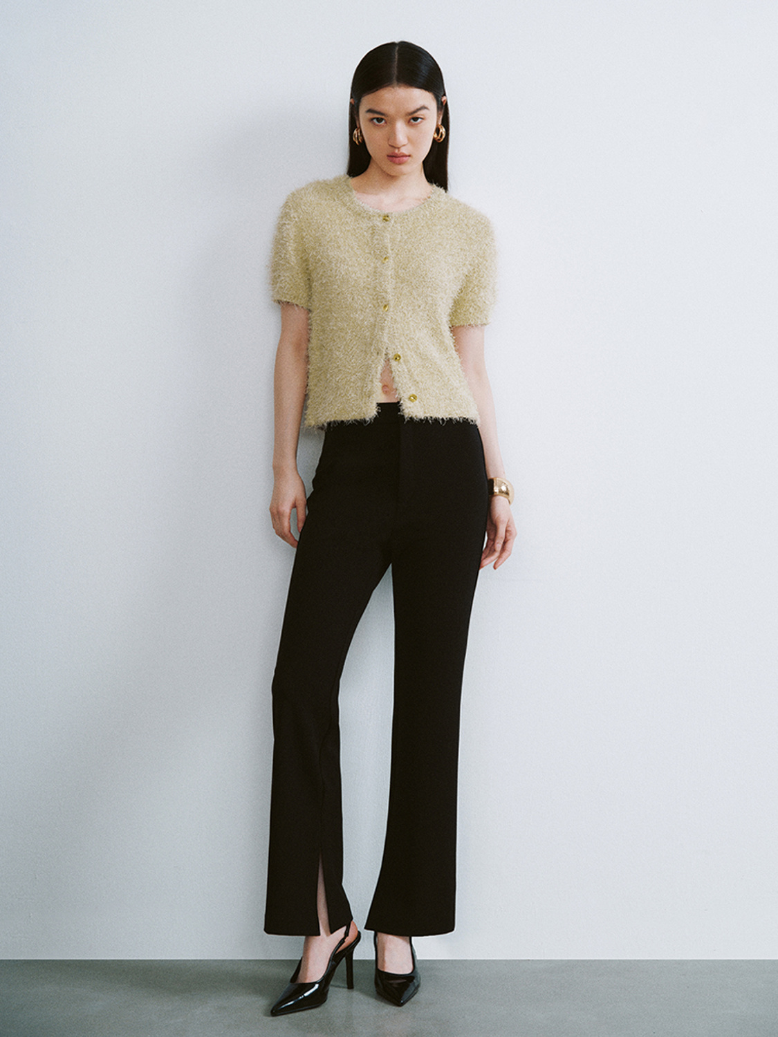 ODM French style crew neck Soft Textured Button-Up Cardigan
