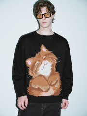 OEM Black Sweater with Playful Cat Design