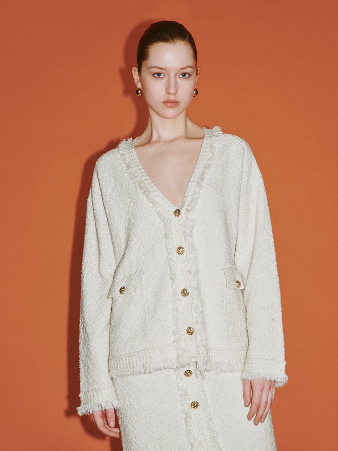 ODM Luxuriously Chanel Buttons Textured Cream Boucle Cardigan