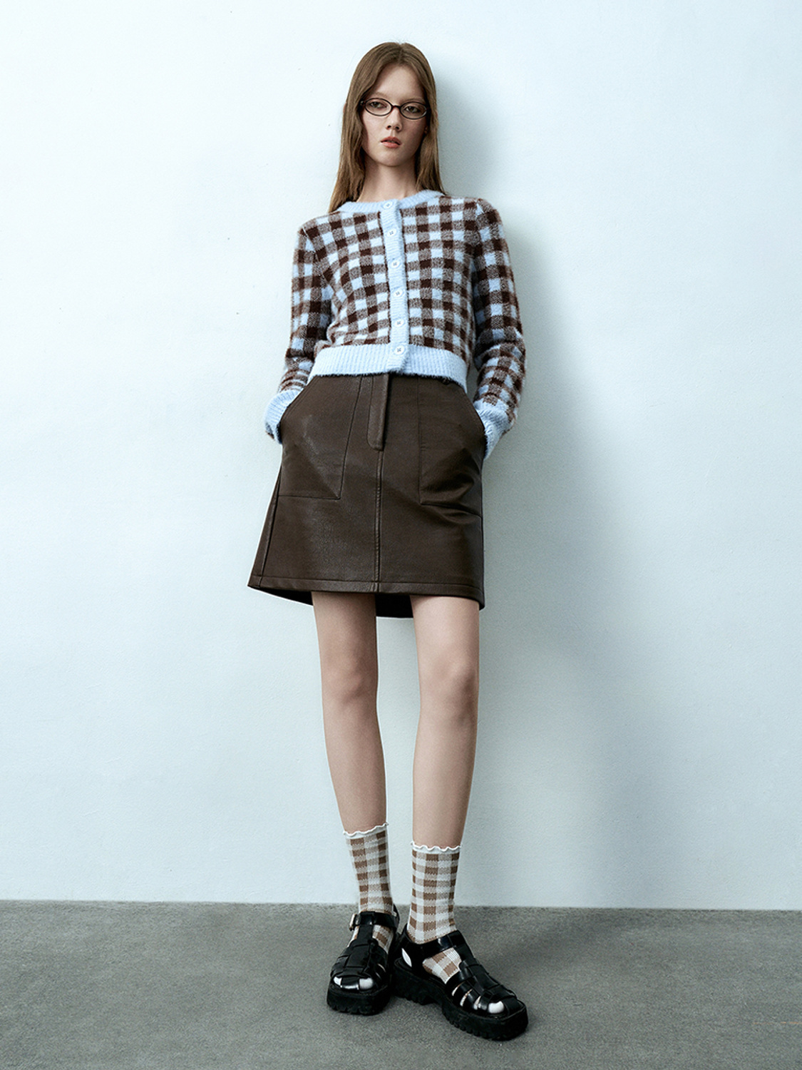 Custom Vintage Fashion Houndstooth Knitted Cardigan