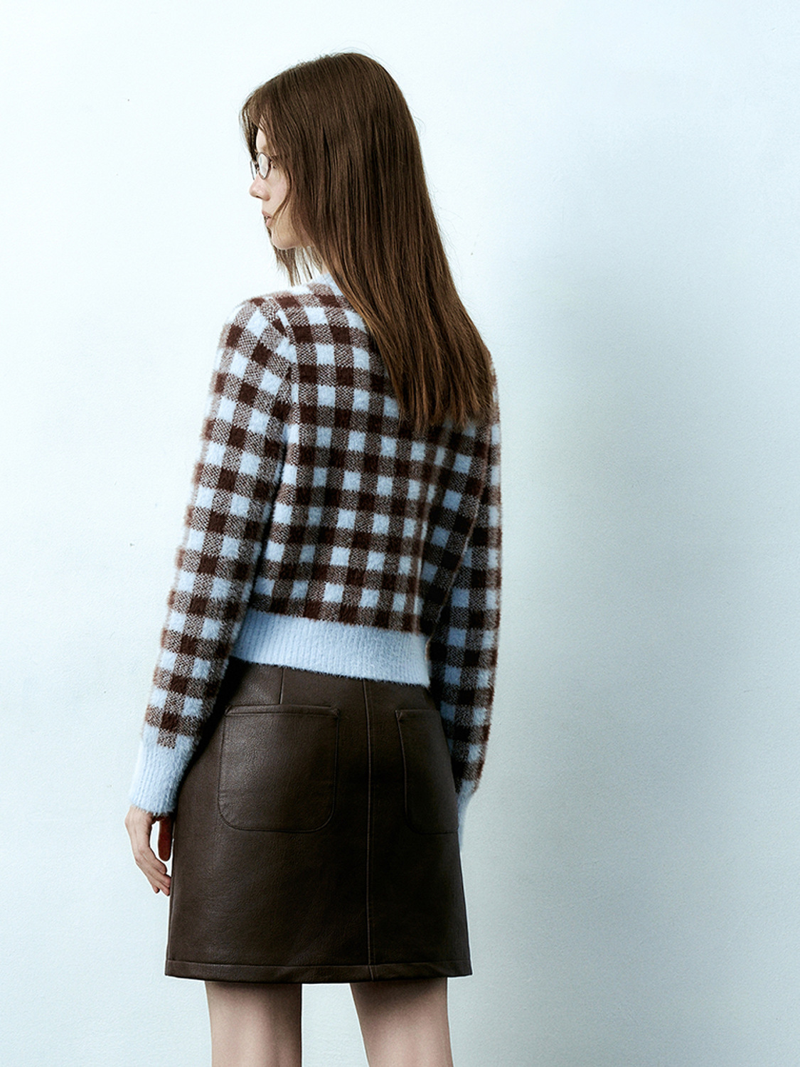 Custom Vintage Fashion Houndstooth Knitted Cardigan