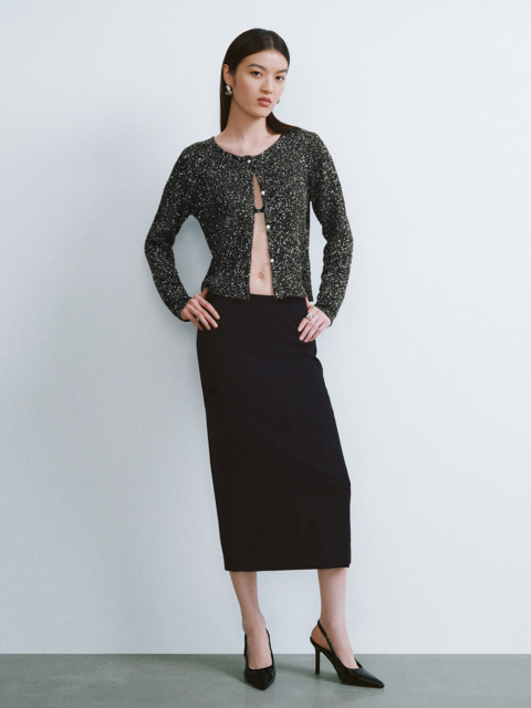 ODM Women’s Black Glitter Button-Up Cardigan