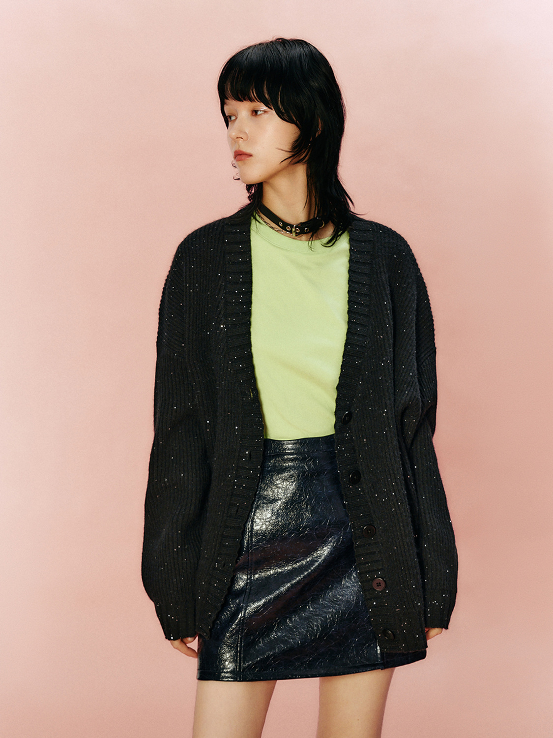 Customized trendy casual all-match sequined V-neck Oversize knitted cardigan