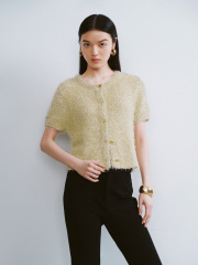 ODM French style crew neck Soft Textured Button-Up Cardigan