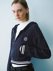 Factory Cropped Cable Knit College Style Zip-Up Hoodie