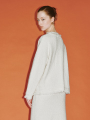 ODM Luxuriously Chanel Buttons Textured Cream Boucle Cardigan