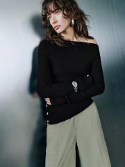 Factory Direct Off-the-Shoulder Ribbed Knit Top