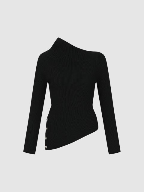 Factory Direct Off-the-Shoulder Ribbed Knit Top