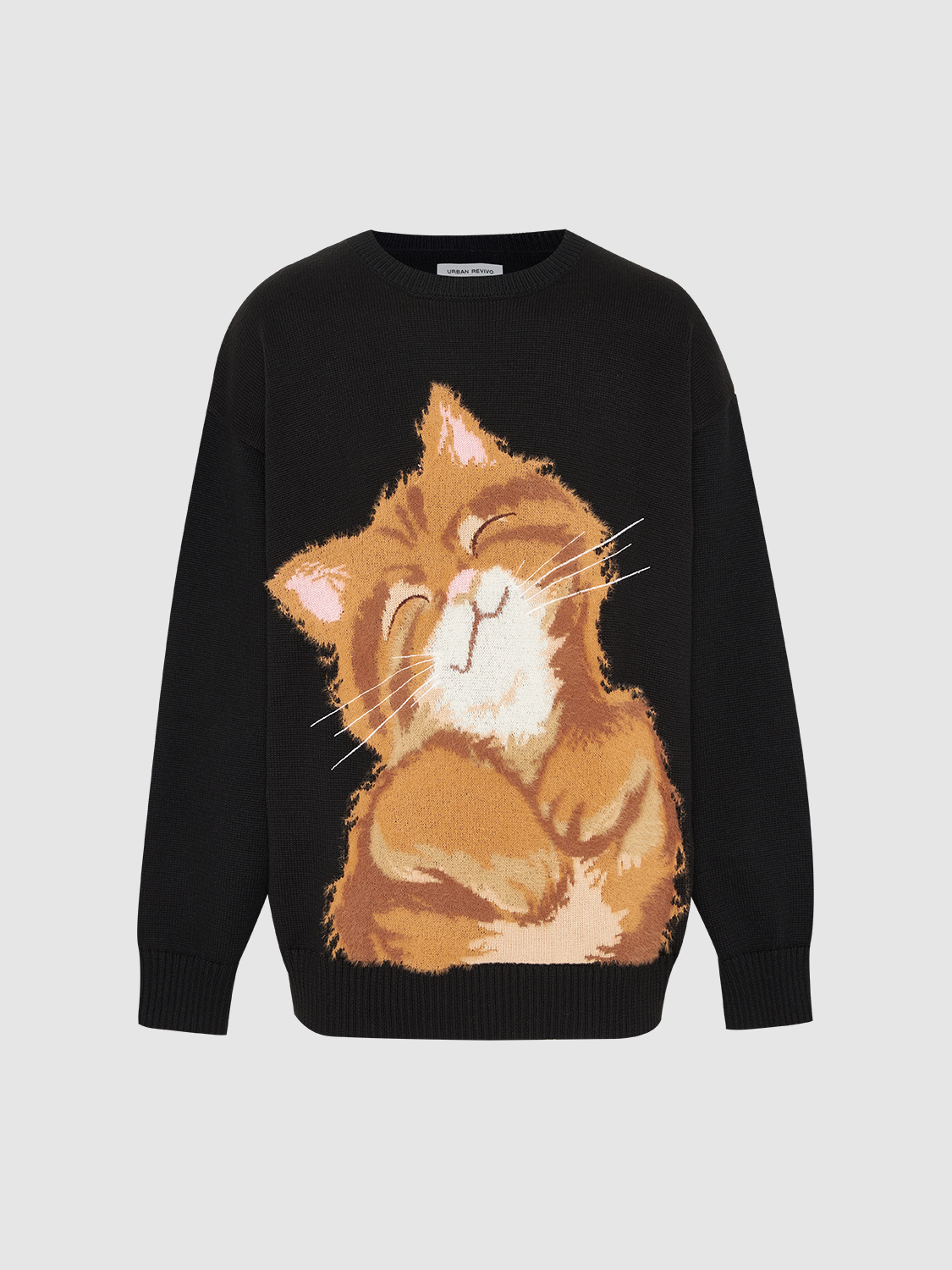 OEM Black Sweater with Playful Cat Design