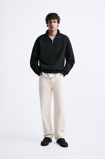 Customized Men's Black Half-Zip Pullover Sweater