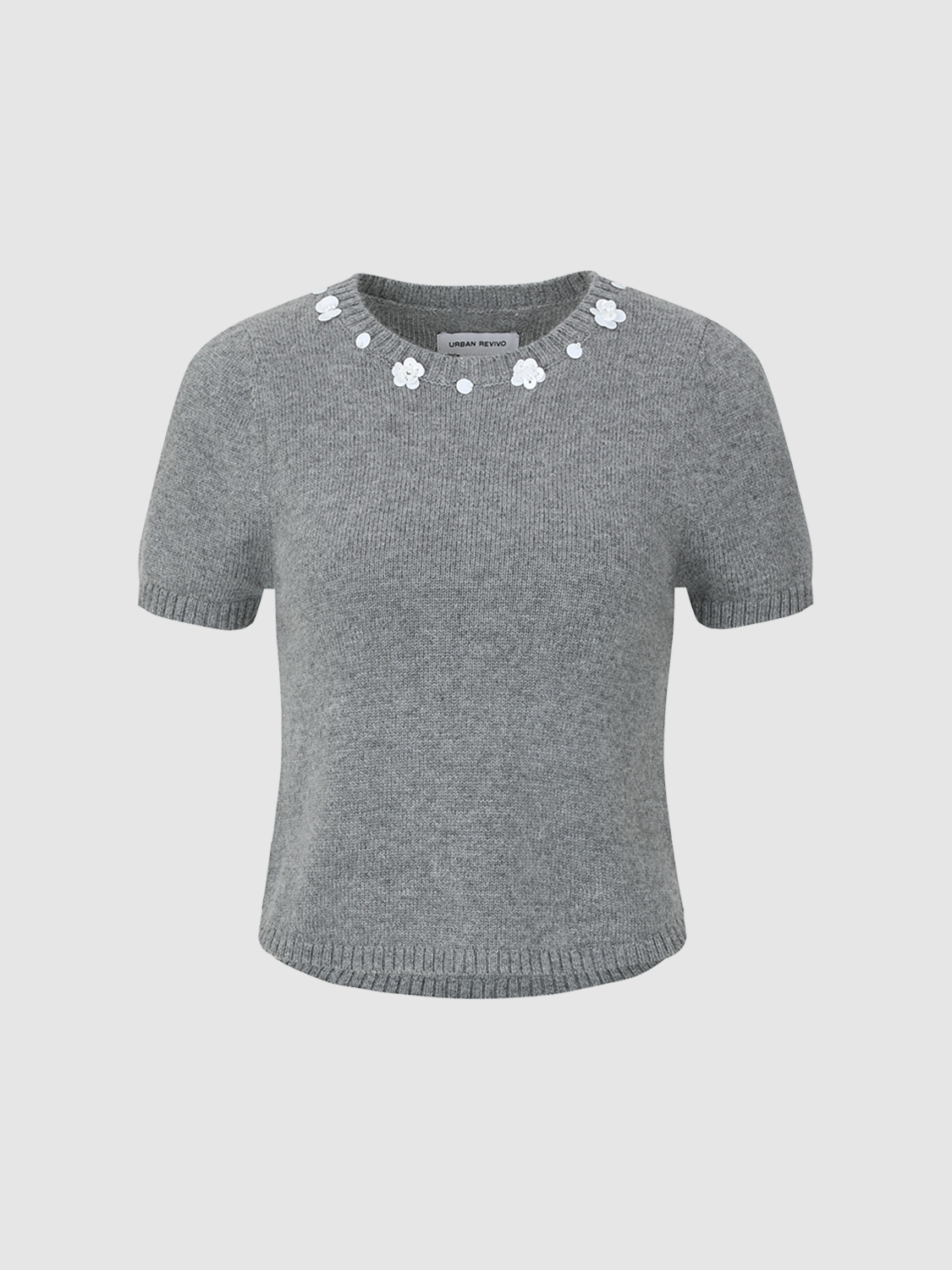 Wholesale Women’s Short-Sleeve Knit Sweater with Floral Embellishments